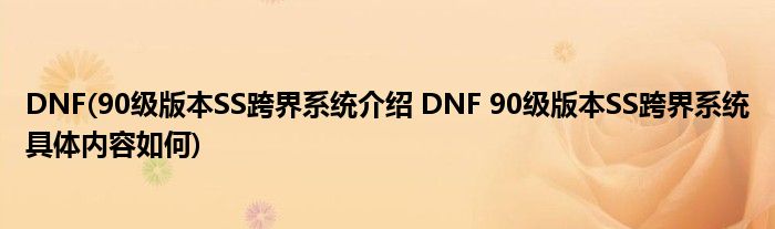 dnf跨界ss没收到_dnf95版本ss怎么跨界